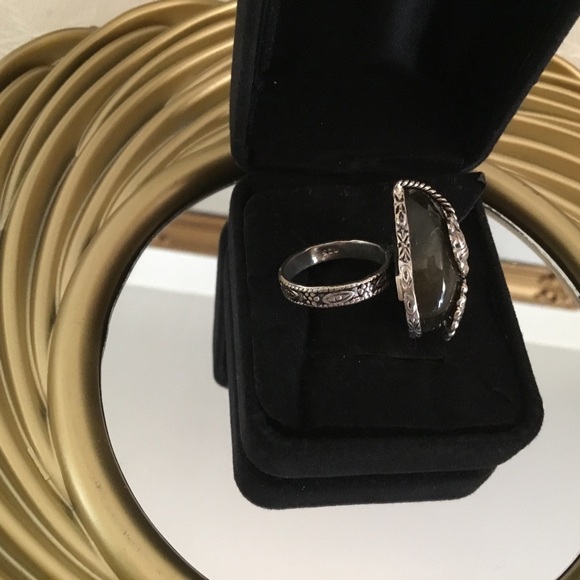 HYPERSTHENE STONE WITH DESIGNS STERLING SILVER RING SIZE 7 - Picture 5 of 6